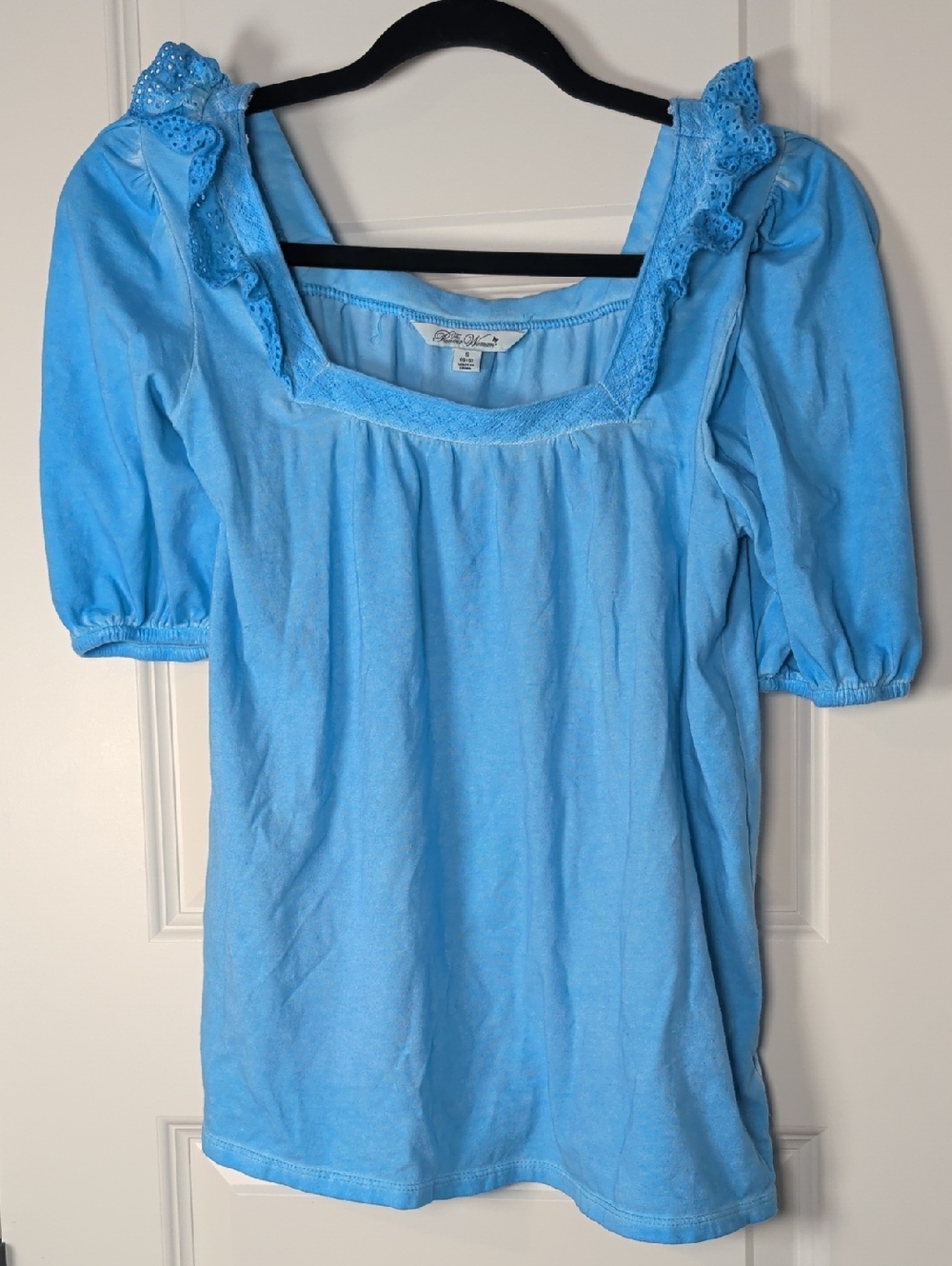 Pioneer Woman Sky Blue Square-Neck Puff Sleeve Top - Picture 2 of 9